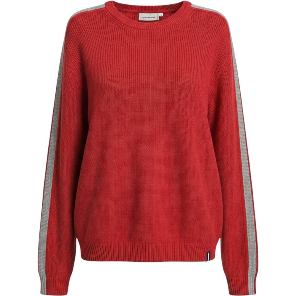 Court & Rowe Sweater Womens M Red Crewneck Shaker Knit Side Stripe Sporty